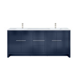 Lexora Lafarre 80 inch W x 20 in D Navy Blue Double Sink Vanity Cabinet, White Quartz Top and Brushed Nickel Faucet Set - LVLF80DNB202