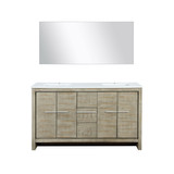 Lexora Lafarre 60 inch W x 20 in D Rustic Acacia Double Sink Vanity Cabinet, White Quartz Top and 55 in Mirror - LLF60DKSODM55