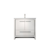 Lexora Lafarre 36 inch W x 20 in D White Bath Vanity Cabinet, Cultured Marble Top and Brushed Nickel Faucet Set - LVLF36SW302