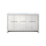 Lexora Lafarre 60 inch W x 20 in D White Double Sink Vanity Cabinet and Cultured Marble Top - LVLF60DW300