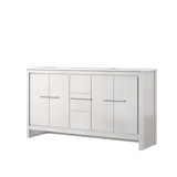 Lexora Lafarre 60 inch W x 20 in D White Double Sink Vanity Cabinet and Cultured Marble Top - LVLF60DW300