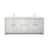 Lexora Lafarre 80 inch W x 20 in D White Double Sink Vanity Cabinet, Cultured Marble Top and Chrome Faucet Set - LVLF80DW301