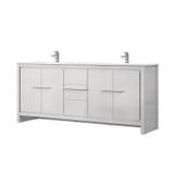 Lexora Lafarre 80 inch W x 20 in D White Double Sink Vanity Cabinet, Cultured Marble Top and Chrome Faucet Set - LVLF80DW301