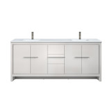 Lexora Lafarre 80 inch W x 20 in D White Double Sink Vanity Cabinet, Cultured Marble Top and Gun Metal Faucet Set - LVLF80DW303