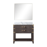 Lexora Norwalk 36 inch W Brown Oak Vanity Cabinet Carrara Marble Countertop and 34 in Mirror - LVN36SK110