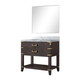 Lexora Norwalk 36 inch W Brown Oak Vanity Cabinet Carrara Marble Countertop and 34 in Mirror - LVN36SK110