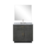 Lexora Abbey 36 inch W Black Oak Vanity Cabinet Carrara Marble Countertop, 34 in Mirror and Faucet Set - LVA36SJ111