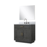 Lexora Abbey 36 inch W Black Oak Vanity Cabinet Carrara Marble Countertop, 34 in Mirror and Faucet Set - LVA36SJ111