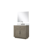 Lexora Abbey 36 inch W Grey Oak Vanity Cabinet Cultured Marble Countertop, 34 in Mirror and Faucet Set - LVA36SR311