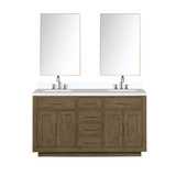 Lexora Abbey 60 inch W Grey Oak Double Sink Vanity Cabinet, Cultured Marble Top, Faucet Set, and 28 in Mirrors - LVA60DR311
