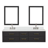 Lexora Castor 72 inch W Black Double Sink Wall Hung Vanity Cabinet, White Quartz Top, Faucet Set, and 34 in Mirrors - LVC72DL211