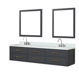 Lexora Castor 80 inch W Black Double Sink Wall Hung Vanity Cabinet, White Quartz Top, Faucet Set, and 36 in Mirrors - LVC80DL211