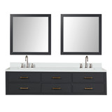 Lexora Castor 80 inch W Black Double Sink Wall Hung Vanity Cabinet, Cultured Marble Top, Faucet Set, and 36 in Mirrors - LVC80DL311