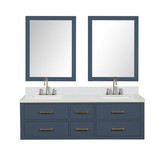 Lexora Castor 60 inch W Blue Double Sink Wall Hung Vanity Cabinet, Cultured Marble Top, Faucet Set, and 28 in Mirrors - LVC60DE311
