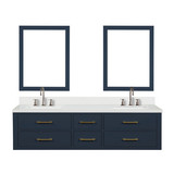 Lexora Castor 72 inch W Blue Double Sink Wall Hung Vanity Cabinet, Cultured Marble Top, Faucet Set, and 34 in Mirrors - LVC72DE311