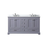 Lexora Dukes 60 in. W Dark Grey Double Sink Vanity Cabinet, White Quartz Top, and Faucet Set - LVD60DB201