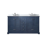Lexora Dukes 60 in. W Navy Blue Double Sink Vanity Cabinet, White Quartz Top, and Faucet Set - LVD60DE201