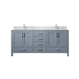 Lexora Jacques 60 in. W Dark Grey Double Sink Vanity Cabinet, Carrara Marble Top, and Faucet Set - LVJ60DB101