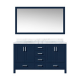 Lexora Jacques 60 in. W Navy Blue Double Sink Vanity Cabinet, Carrara Marble Top, and 58 in. Mirror - LJ342260DEDSM58