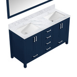 Lexora Jacques 60 in. W Navy Blue Double Sink Vanity Cabinet, Carrara Marble Top, and 58 in. Mirror - LJ342260DEDSM58