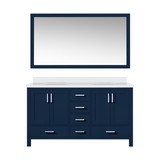 Lexora Jacques 60 in. W Navy Blue Double Sink Vanity Cabinet, White Quartz Top, and 58 in. Mirror - LJ342260DEWQM58