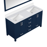 Lexora Jacques 60 in. W Navy Blue Double Sink Vanity Cabinet, White Quartz Top, and 58 in. Mirror - LJ342260DEWQM58