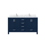 Lexora Jacques 60 in. W Navy Blue Double Sink Vanity Cabinet, Carrara Marble Top, and Faucet Set - LVJ60DE101