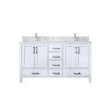 Lexora Jacques 60 in. W White Double Sink Vanity Cabinet, Carrara Marble Top, and Faucet Set - LVJ60DA101