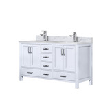 Lexora Jacques 60 in. W White Double Sink Vanity Cabinet, Carrara Marble Top, and Faucet Set - LVJ60DA101
