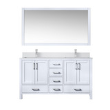 Lexora Jacques 60 in. W White Double Sink Vanity Cabinet, Cultured Marble Top, Faucet Set, and 58 in. Mirror - LVJ60DA311
