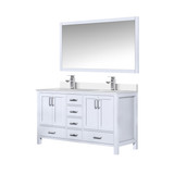 Lexora Jacques 60 in. W White Double Sink Vanity Cabinet, Cultured Marble Top, Faucet Set, and 58 in. Mirror - LVJ60DA311