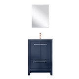 Lexora Lafarre 24 inch W x 20 in D Navy Blue Bath Vanity Cabinet, White Quartz Top, Rose Gold Faucet Set and 18 in Mirror - LVLF24SNB214