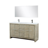 Lexora Lafarre 60 inch W x 20 in D Rustic Acacia Double Sink Vanity Cabinet, White Quartz Top, Gun Metal Faucet Set and 55 in Mirror - LLF60DKSODM55FGM