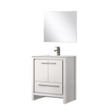 Lexora Lafarre 30 inch W x 20 in D White Vanity Cabinet, Cultured Marble Top, Gun Metal Faucet Set and 28 in Mirror - LVLF30SW313