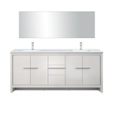 Lexora Lafarre 80 inch W x 20 in D White Double Sink Vanity Cabinet, White Quartz Top, Brushed Nickel Faucet Set and 70 in Mirror - LVLF80DW212