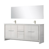 Lexora Lafarre 80 inch W x 20 in D White Double Sink Vanity Cabinet, White Quartz Top, Brushed Nickel Faucet Set and 70 in Mirror - LVLF80DW212