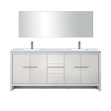 Lexora Lafarre 80 inch W x 20 in D White Double Sink Vanity Cabinet, White Quartz Top, Gun Metal Faucet Set and 70 in Mirror - LVLF80DW213