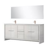Lexora Lafarre 80 inch W x 20 in D White Double Sink Vanity Cabinet, White Quartz Top, Rose Gold Faucet Set and 70 in Mirror - LVLF80DW214