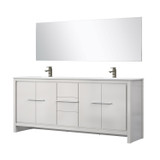Lexora Lafarre 80 inch W x 20 in D White Double Sink Vanity Cabinet, Cultured Marble Top, Gun Metal Faucet Set and 70 in Mirror - LVLF80DW313