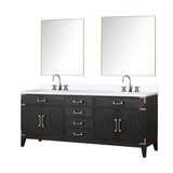 Lexora Laurel 80 inch W Black Oak Double Sink Vanity Cabinet, White Quartz Top, Faucet Set, and 36 in Mirrors - LVL80DJ211