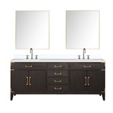 Lexora Laurel 80 inch W Brown Oak Double Sink Vanity Cabinet, White Quartz Top, Faucet Set, and 36 in Mirrors - LVL80DK211