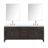 Lexora Laurel 84 inch W Brown Oak Double Sink Vanity Cabinet, White Quartz Top, Faucet Set, and 36 in Mirrors - LVL84DK211