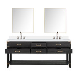 Lexora Norwalk 80 inch W Black Oak Double Sink Vanity Cabinet, White Quartz Top, Faucet Set, and 36 in Mirrors - LVN80DJ211