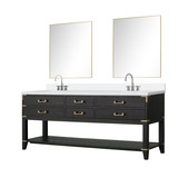 Lexora Norwalk 80 inch W Black Oak Double Sink Vanity Cabinet, White Quartz Top, Faucet Set, and 36 in Mirrors - LVN80DJ211