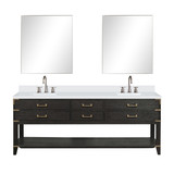 Lexora Norwalk 84 inch W Black Oak Double Sink Vanity Cabinet, White Quartz Top, Faucet Set, and 36 in Mirrors - LVN84DJ211