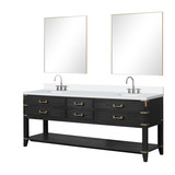 Lexora Norwalk 84 inch W Black Oak Double Sink Vanity Cabinet, White Quartz Top, Faucet Set, and 36 in Mirrors - LVN84DJ211
