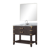 Lexora Norwalk 36 inch W Brown Oak Vanity Cabinet Carrara Marble Countertop, 34 in Mirror and Faucet Set - LVN36SK111