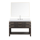 Lexora Norwalk 48 inch W Brown Oak Vanity Cabinet, White Quartz Top, Faucet Set, and 46 in Mirror - LVN48SK211