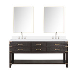 Lexora Norwalk 72 inch W Brown Oak Double Sink Vanity Cabinet, White Quartz Top, Faucet Set, and 34 in Mirrors - LVN72DK211