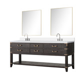 Lexora Norwalk 80 inch W Brown Oak Double Sink Vanity Cabinet, Cultured Marble Top, Faucet Set, and 36 in Mirrors - LVN80DK311